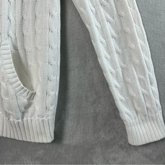 Vtg Ralph Lauren Cable Knit Full Zip Hoodie Sweater Womens XL White Preppy READ - Picture 5 of 13